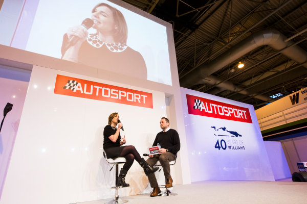 Autosport International Exhibition.
National Exhibition Centre, Birmingham, UK.
Sunday 15 January 2017.
Claire Williams (Williams Martini Racing Deputy Principle), is interviewed on the Autosport Stage
Photo: Sam Bloxham/LAT Photographic
ref: Digital Image _SLB5207