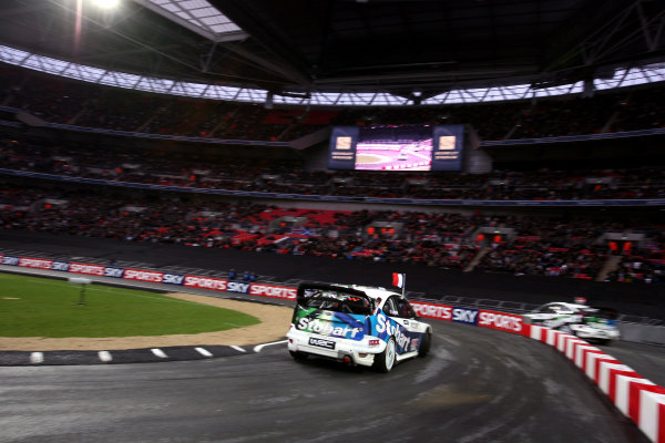 Wembley Stadium, London. 
14th December 2008.
RoC Nations Cup: Sebastien Loeb for Team France v Mattias Ekstrom for Team Scandinavia race the Ford Focus WRC 08. Action.
World Copyright: Malcolm Griffiths/LAT Photographic
ref: Digital Image IMG_5168