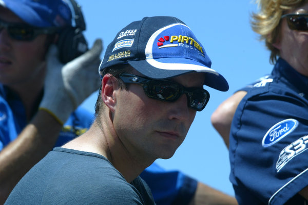 2003 Australian V8 Supercars
Surfers Paradise, Australia. October 25th 2003. 
Marcos Ambrose watches his crew prepare his BA Falcon at the Gillette V8 Supercar event at the Lexmark Indy 300 at the Sufer's Paradise street circuit.
World Copyright: Mark Horsburgh/LAT Photographic
ref: Digital Image Only