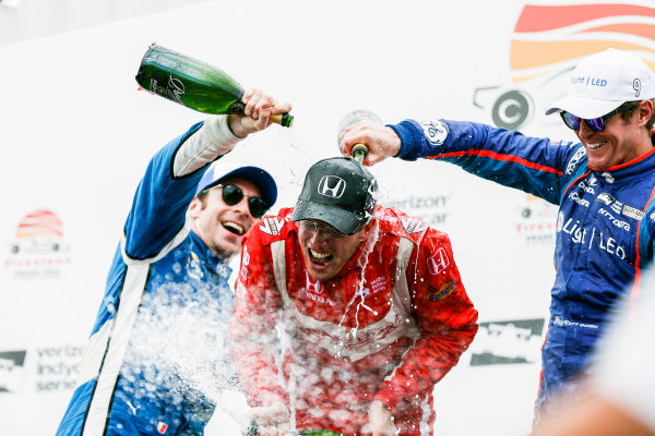 2017 Verizon IndyCar Series - Firestone Grand Prix of St. Petersburg
St. Petersburg, FL USA
Sunday 12 March 2017
Sebastien Bourdais , Simon Pagenaud , Scott Dixon  celebrating in victory lane with champagne
World Copyright:Sam Cobb/LAT Images
ref: Digital Image cobb-stpete-170312-4769