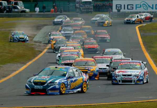 2003 Australian V8 Supercars, Round 9, Sandown, 14th September 2003.
V8 Supercar driver Marcos Ambrose leads the field into turn 2 at the start of the Betta Electrical 500 held at Sandown International Raceway Melbourne, Australia this weekend.
Photo: Mark Horsburgh/LAT Photographic