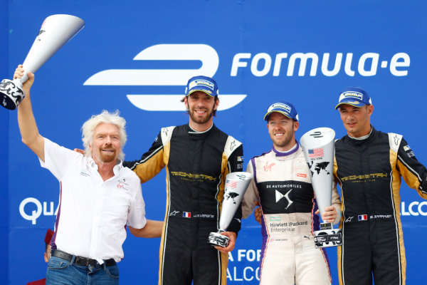 2016/2017 FIA Formula E Championship.
Round 9 - New York City ePrix, Brooklyn, New York, USA.
Saturday 15 July 2017.
Sir Richard Branson, Jean-Eric Vergne (FRA), Techeetah, Spark-Renault, Renault Z.E 16, Sam Bird (GBR), DS Virgin Racing, Spark-Citroen, Virgin DSV-02, and Stephane Sarrazin (FRA), Techeetah, Spark-Renault, Renault Z.E 16, celebrate on the podium.
Photo: Alastair Staley/LAT/Formula E
ref: Digital Image _R3I0015 2016/2017 FIA Formula E Championship.
Round 9 - New York City ePrix, Brooklyn, New York, USA.
Saturday 15 July 2017.
Sir Richard Branson, Jean-Eric Vergne (FRA), Techeetah, Spark-Renault, Renault Z.E 16, Sam Bird (GBR), DS Virgin Racing, Spark-Citroen, Virgin DSV-02, and Stephane Sarrazin (FRA), Techeetah, Spark-Renault, Renault Z.E 16, celebrate on the podium.
Photo: Alastair Staley/LAT/Formula E
ref: Digital Image _R3I0015