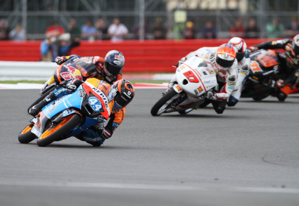 British Grand Prix. 
Silverstone, England. 15th-17th June 2012. 
Moto3. Miguel Oliveira, Suter Honda, leads Arthur Sissis, KTM, and NiccolÃ² Antonelli, FTR Honda. 
World Copyright: Kevin Wood/LAT Photographic. 
ref: Digital Image IMG_8782a