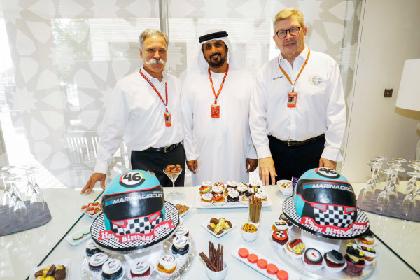 Yas Marina Circuit, Abu Dhabi, United Arab Emirates.
Thursday 23 November 2017.
Chase Carey, Chairman, Formula One, and Ross Brawn, Managing Director of Motorsports, FOM.
World Copyright: Steven Tee/LAT Images 
ref: Digital Image _R3I1034