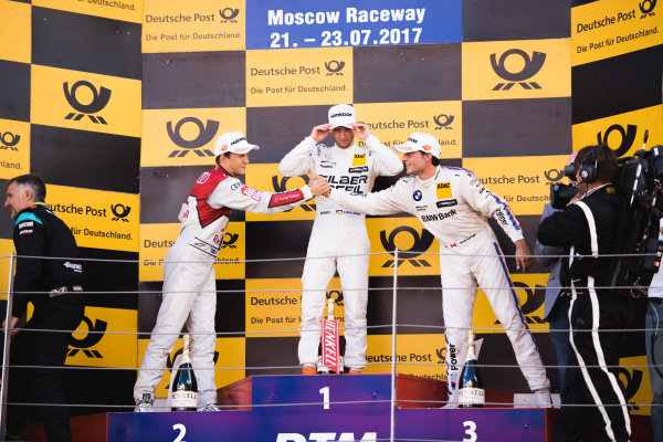 2017 DTM Round 5
Moscow Raceway, Moscow, Russia
Sunday 23 July 2017.
Podium: Race winner Maro Engel, Mercedes-AMG Team HWA, Mercedes-AMG C63 DTM, second place Mattias Ekström, Audi Sport Team Abt Sportsline, Audi A5 DTM, third place Bruno Spengler, BMW Team RBM, BMW M4 DTM
World Copyright: Evgeniy Safronov/LAT Images
ref: Digital Image SafronovEvgeniy_2017_DTM_MRW_San-190 2017 DTM Round 5
Moscow Raceway, Moscow, Russia
Sunday 23 July 2017.
Podium: Race winner Maro Engel, Mercedes-AMG Team HWA, Mercedes-AMG C63 DTM, second place Mattias Ekström, Audi Sport Team Abt Sportsline, Audi A5 DTM, third place Bruno Spengler, BMW Team RBM, BMW M4 DTM
World Copyright: Evgeniy Safronov/LAT Images
ref: Digital Image SafronovEvgeniy_2017_DTM_MRW_San-190