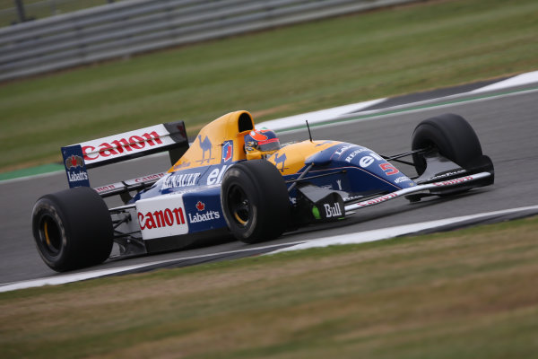 Silverstone, Northamptonshire, UK. 
Saturday 15 July 2017.
Karun Chandhok drives the Championship winning Williams FW14B Renault, raced in 1992 by Nigel Mansell, as part of the Williams 40th Anniversary celebrations.
World Copyright: Dom Romney/LAT Images 
ref: Digital Image 11DXA6905