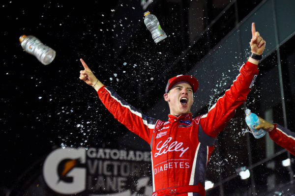 2017 Xfinity - Powershares QQQ 300
Daytona International Speedway, Daytona Beach, FL USA
Saturday 25 February 2017
Ryan Reed celebrates his win in Victory Lane
World Copyright: Nigel Kinrade/LAT Images
ref: Digital Image _DSC7004