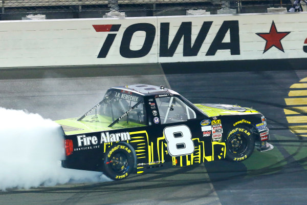 NASCAR Camping World Truck Series
M&M?s 200 presented by Casey?s General Store
Iowa Speedway, Newton, IA USA
Friday 23 June 2017
John Hunter Nemechek, Fire Alarm Services/Romco Equipment Co. Chevrolet Silverado celebrates his win with a burnout
World Copyright: Russell LaBounty
LAT Images NASCAR Camping World Truck Series
M&M?s 200 presented by Casey?s General Store
Iowa Speedway, Newton, IA USA
Friday 23 June 2017
John Hunter Nemechek, Fire Alarm Services/Romco Equipment Co. Chevrolet Silverado celebrates his win with a burnout
World Copyright: Russell LaBounty
LAT Images