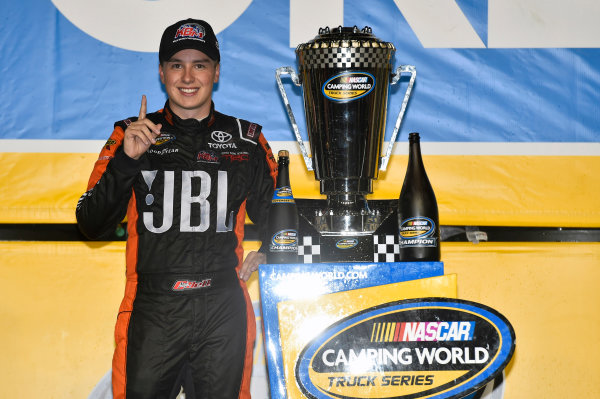 NASCAR Camping World Truck Series
Ford EcoBoost 200
Homestead-Miami Speedway, Homestead, FL USA
Friday 17 November 2017
Christopher Bell, JBL Toyota Tundra celebrates winning the 2017 NASCAR Camping world Truck Series Championship
World Copyright: Nigel Kinrade
LAT Images NASCAR Camping World Truck Series
Ford EcoBoost 200
Homestead-Miami Speedway, Homestead, FL USA
Friday 17 November 2017
Christopher Bell, JBL Toyota Tundra celebrates winning the 2017 NASCAR Camping world Truck Series Championship
World Copyright: Nigel Kinrade
LAT Images