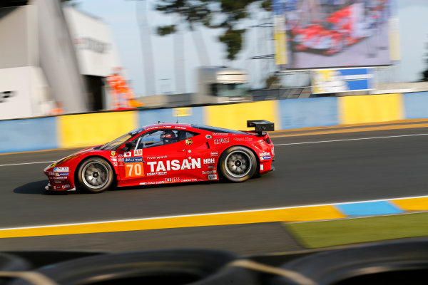 2014 Le Mans 24 Hours.
Circuit de la Sarthe, Le Mans, France.
Wednesday 11 June 2014.
 James Rossiter/Pierre Ehret/Martin Rich, Team Taisan, No.70 Ferrari 458 Italia. 
World Copyright: Adam Warner/LAT Photographic.
ref: Digital Image _L5R0603