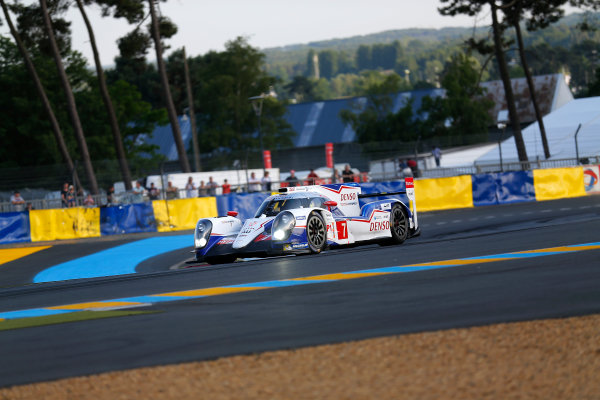 2014 Le Mans 24 Hours.
Circuit de la Sarthe, Le Mans, France.
Wednesday 11 June 2014.
 Alexander Wurz/Stephane Sarrazin/Kazuki Nakajima, Toyota Racing, No.7 Toyota TS 040 Hybrid. 
World Copyright: Adam Warner/LAT Photographic.
ref: Digital Image _L5R0719