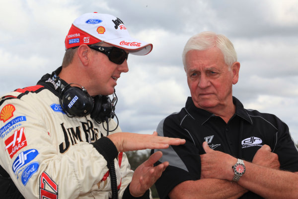 Steven and Dick Johnson of Dick Johnson Racing during the Armor All Gold Coast 600, event 11 of the 2011 V8 Supercars Championship at the Queensland Raceway, Ipswich, Queensland, October 19, 2011.
World Copyright: Mark Horsburgh/LAT Photographic
ref: 17-Johnson-EV11-11-0473