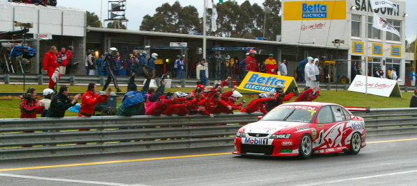 2003 Australian V8 Supercars, Round 9, Sandown, 14th September 2003.
Holden drivers Mark Skaife and Todd Kelly winners of the Betta Electrical 500 held at Melbournes Sandown International Raceway today.
Photo: Mark Horsburgh/LAT Photographic
2003 Australian V8 Supercars, Round 9, Sandown, 14th September 2003.
Holden drivers Mark Skaife and Todd Kelly winners of the Betta Electrical 500 held at Melbournes Sandown International Raceway today.
Photo: Mark Horsburgh/LAT Photographic