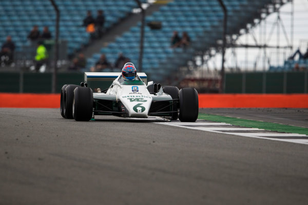 Silverstone, Northamptonshire, UK. 
Saturday 15 July 2017.
Paul di Resta drives a 1982 Williams FW08B Cosworth 6 wheeled F1 car in a parade as part of the Williams 40th Anniversary celebrations.
World Copyright: Dom Romney/LAT Images 
ref: Digital Image GT2R3232