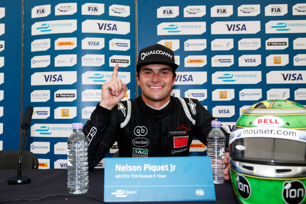 2014/2015 FIA Formula E Championship.
London ePrix, Battersea Park, London, United Kingdom.
Sunday 28 June 2015
Nelson Piquet Jr (BRA)/China Racing - Spark-Renault SRT_01E in the press conference after the race.
Photo: Adam Warner/LAT/Formula E
ref: Digital Image _L5R2510 2014/2015 FIA Formula E Championship.
London ePrix, Battersea Park, London, United Kingdom.
Sunday 28 June 2015
Nelson Piquet Jr (BRA)/China Racing - Spark-Renault SRT_01E in the press conference after the race.
Photo: Adam Warner/LAT/Formula E
ref: Digital Image _L5R2510