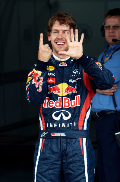 Interlagos, Sao Paulo, Brazil.
26th November 2011.
Pole man Sebastian Vettel, Red Bull Racing RB7 Renault, celebrates. Portrait.
World Copyright: Steve Etherington/LAT Photographic
ref: Digital Image SNE27566 Interlagos, Sao Paulo, Brazil.
26th November 2011.
Pole man Sebastian Vettel, Red Bull Racing RB7 Renault, celebrates. Portrait.
World Copyright: Steve Etherington/LAT Photographic
ref: Digital Image SNE27566