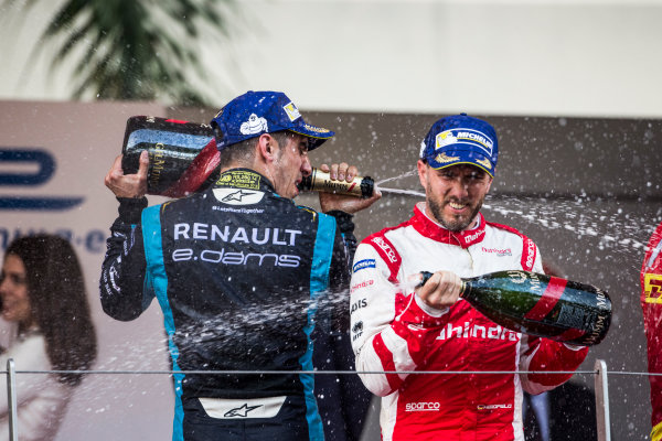 2016/2017 FIA Formula E Championship.
Monte-Carlo, Monaco
Saturday 13 May 2017.
Sebastien Buemi (SUI), Renault e.Dams, Spark-Renault, Renault Z.E 16, celebrates on the podium with Nick Heidfeld (GER), Mahindra Racing, Spark-Mahindra, Mahindra M3ELECTRO.
Photo: Andrew Ferraro/LAT/Formula E
ref: Digital Image _FER8837