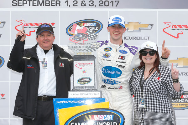 NASCAR Camping World Truck Series
Chevrolet Silverado 250
Canadian Tire Motorsport Park
Bowmanville, ON CAN
Sunday 3 September 2017
Austin Cindric, Draw-Tite\Reese Ford F150 celebrates in victory lane
World Copyright: Russell LaBounty
LAT Images