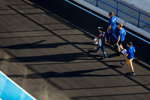 2017 FIA Formula 2 Round 10.
Circuito de Jerez, Jerez, Spain.
Thursday 5 October 2017.
Ryan Tveter (USA, Trident), Dorian Boccolacci (FRA, Trident), Santino Ferrucci (USA, Trident). 
Photo: Zak Mauger/FIA Formula 2.
ref: Digital Image _X0W9314