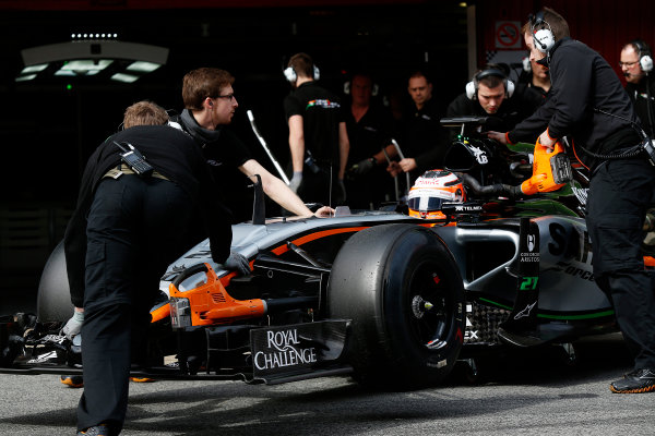 2015 F1 Pre Season Test 3 - Day 2
Circuit de Catalunya, Barcelona, Spain.
Friday 27 February 2015.
Nico Hulkenberg, Force India VJM08 Mercedes, gets pushed back into the garage by the Force India team.
World Copyright: Sam Bloxham/LAT Photographic.
ref: Digital Image _14P2826 2015 F1 Pre Season Test 3 - Day 2
Circuit de Catalunya, Barcelona, Spain.
Friday 27 February 2015.
Nico Hulkenberg, Force India VJM08 Mercedes, gets pushed back into the garage by the Force India team.
World Copyright: Sam Bloxham/LAT Photographic.
ref: Digital Image _14P2826