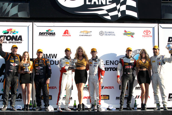 2017 Rolex 24 Hours. Continental Tire Sportscar Challenge.
Daytona, Florida, USA
Friday 27 January 2017.
Podium ST: Race winner #73 MINI JCW Team MINI Cooper John Cooper Works: Derek Jones, Mat Pombo; second place #56 Murillo Racing Porsche Cayman: Jeff Mosing, Eric Foss; third place #17 RS1 Porsche Cayman: Nick Galante, Spencer Pumpelly
World Copyright: Alexander Trienitz/LAT Images
ref: Digital Image 2017-24h-Daytona-AT2-2135