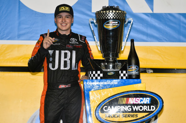 NASCAR Camping World Truck Series
Ford EcoBoost 200
Homestead-Miami Speedway, Homestead, FL USA
Friday 17 November 2017
Christopher Bell, JBL Toyota Tundra celebrates winning the 2017 NASCAR Camping world Truck Series Championship
World Copyright: Nigel Kinrade
LAT Images NASCAR Camping World Truck Series
Ford EcoBoost 200
Homestead-Miami Speedway, Homestead, FL USA
Friday 17 November 2017
Christopher Bell, JBL Toyota Tundra celebrates winning the 2017 NASCAR Camping world Truck Series Championship
World Copyright: Nigel Kinrade
LAT Images