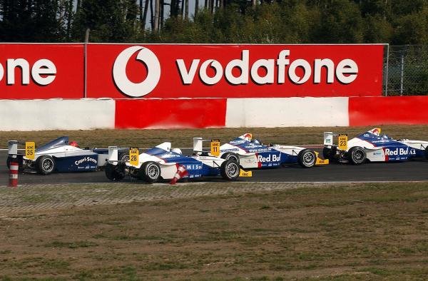 (R to L): Christopher Wassermann (AUT) Josef Kaufmann Racing, Sebastian Vettel (GER) Eifelland Racing, Davide Rigon (ITA) Team Lauderbach Motorsport and Adrian Sutil (GER) HBR Motorsport GmbH.
Formula BMW ADAC Championship, Rd 13&14, Nurburgring, Germany. 17 August 2003.
DIGITAL IMAGE (R to L): Christopher Wassermann (AUT) Josef Kaufmann Racing, Sebastian Vettel (GER) Eifelland Racing, Davide Rigon (ITA) Team Lauderbach Motorsport and Adrian Sutil (GER) HBR Motorsport GmbH.
Formula BMW ADAC Championship, Rd 13&14, Nurburgring, Germany. 17 August 2003.
DIGITAL IMAGE