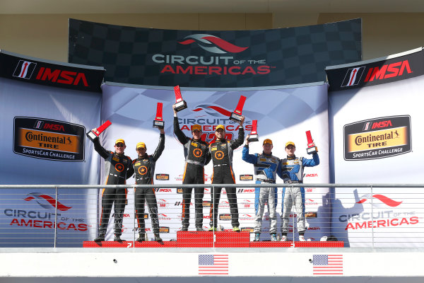 IMSA WeatherTech SportsCar Championship
Advance Auto Parts SportsCar Showdown
Circuit of The Americas, Austin, TX USA
Friday 5 May 2017
76, McLaren, McLaren GT4, GS, Matt Plumb, Paul Holton, 77, Nico Rondet, Mathew Keegan, 12, Porsche, Porsche Cayman GT4, Cameron Cassels, Trent Hindman celebrate on the podium
World Copyright: Phillip Abbott
LAT Images
ref: Digital Image abbott_COTA_0517_7652 IMSA WeatherTech SportsCar Championship
Advance Auto Parts SportsCar Showdown
Circuit of The Americas, Austin, TX USA
Friday 5 May 2017
76, McLaren, McLaren GT4, GS, Matt Plumb, Paul Holton, 77, Nico Rondet, Mathew Keegan, 12, Porsche, Porsche Cayman GT4, Cameron Cassels, Trent Hindman celebrate on the podium
World Copyright: Phillip Abbott
LAT Images
ref: Digital Image abbott_COTA_0517_7652