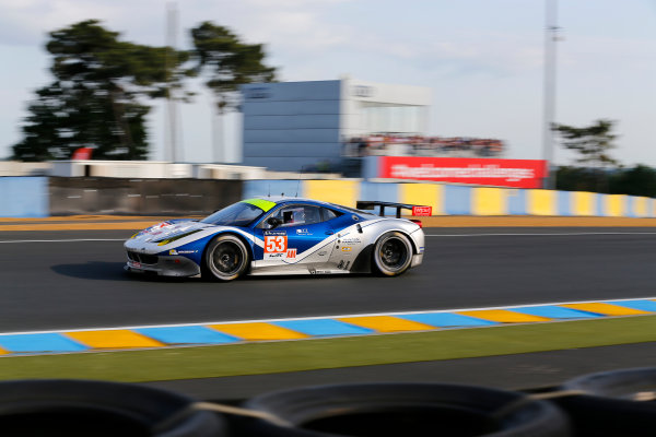 2014 Le Mans 24 Hours.
Circuit de la Sarthe, Le Mans, France.
Wednesday 11 June 2014.
 Johnny Mowlem/Mark Patterson/Archie Hamilton, Ram Racing, No.53 Ferrari 458 Italia. 
World Copyright: Adam Warner/LAT Photographic.
ref: Digital Image _L5R0584