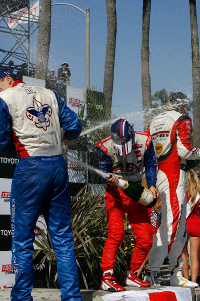 19-21 April 2013, Long Beach, California USA
Justin Wilson, Takuma Sato, Graham Rahal with champagne.(c)2013, Todd Davis
LAT Photo USA