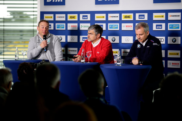 2017 DTM Testing & Media Day
Hockenheim, Germany.
Thursday 6 April 2017. Ullrich Fritz, Team principal Mercedes-AMG HWA, Dieter Gass, Head of DTM Audi Sport, Jens Marquardt, BMW Motorsport Director.
World Copyright: Alexander Trienitz/LAT Images
ref: Digital Image 2017-DTM-MD-HH-AT1-0126