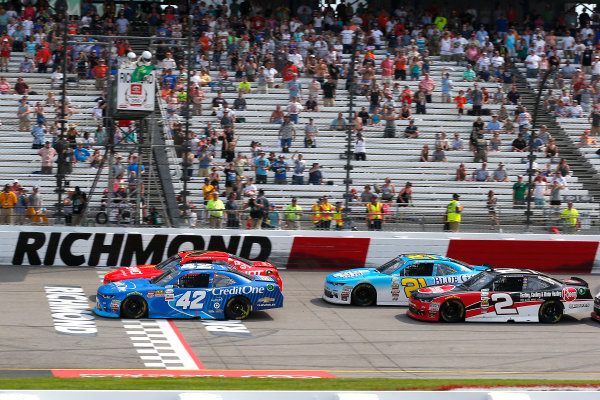 NASCAR Xfinity Series
ToyotaCare 250
Richmond International Raceway, Richmond, VA USA
Saturday 29 April 2017
Kyle Larson, Credit One Bank Chevrolet Camaro and Justin Allgaier, BRANDT Chevrolet Camaro restart
World Copyright: Russell LaBounty
LAT Images
ref: Digital Image 17RIC1Jrl_4623